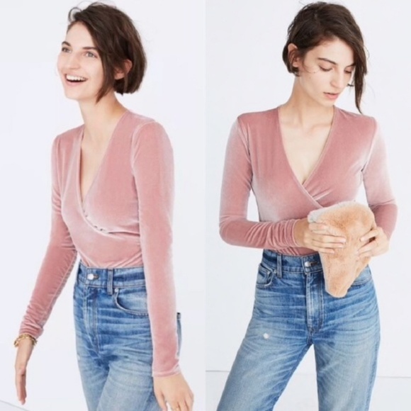 Madewell Other - Madewell Pink Velvet Wrap Bodysuit